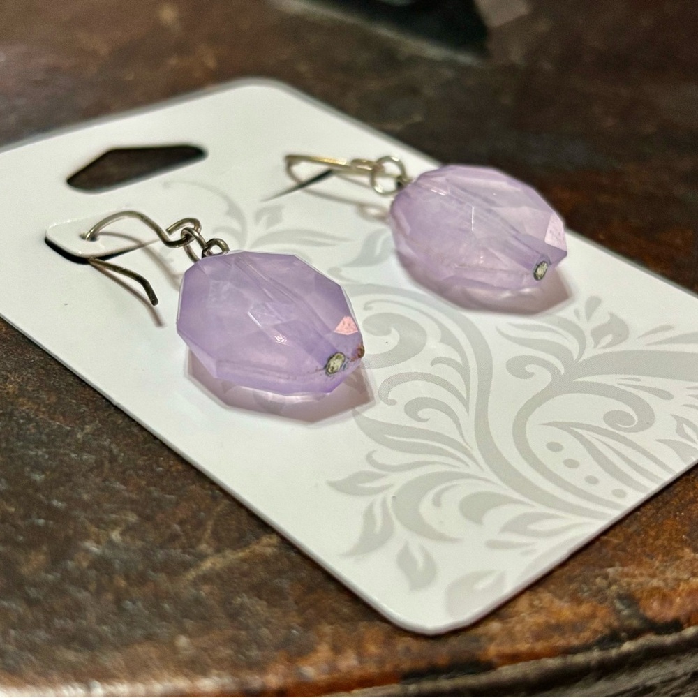 Handcrafted Artisan Lavender Jewel Drop Earrings